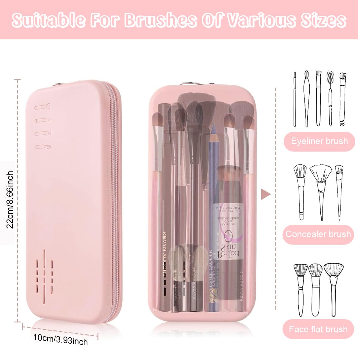 MAYCREATE Makeup Brush Holder for Travel with Zippered Silicone Pouch 8.9x4 in | Pink