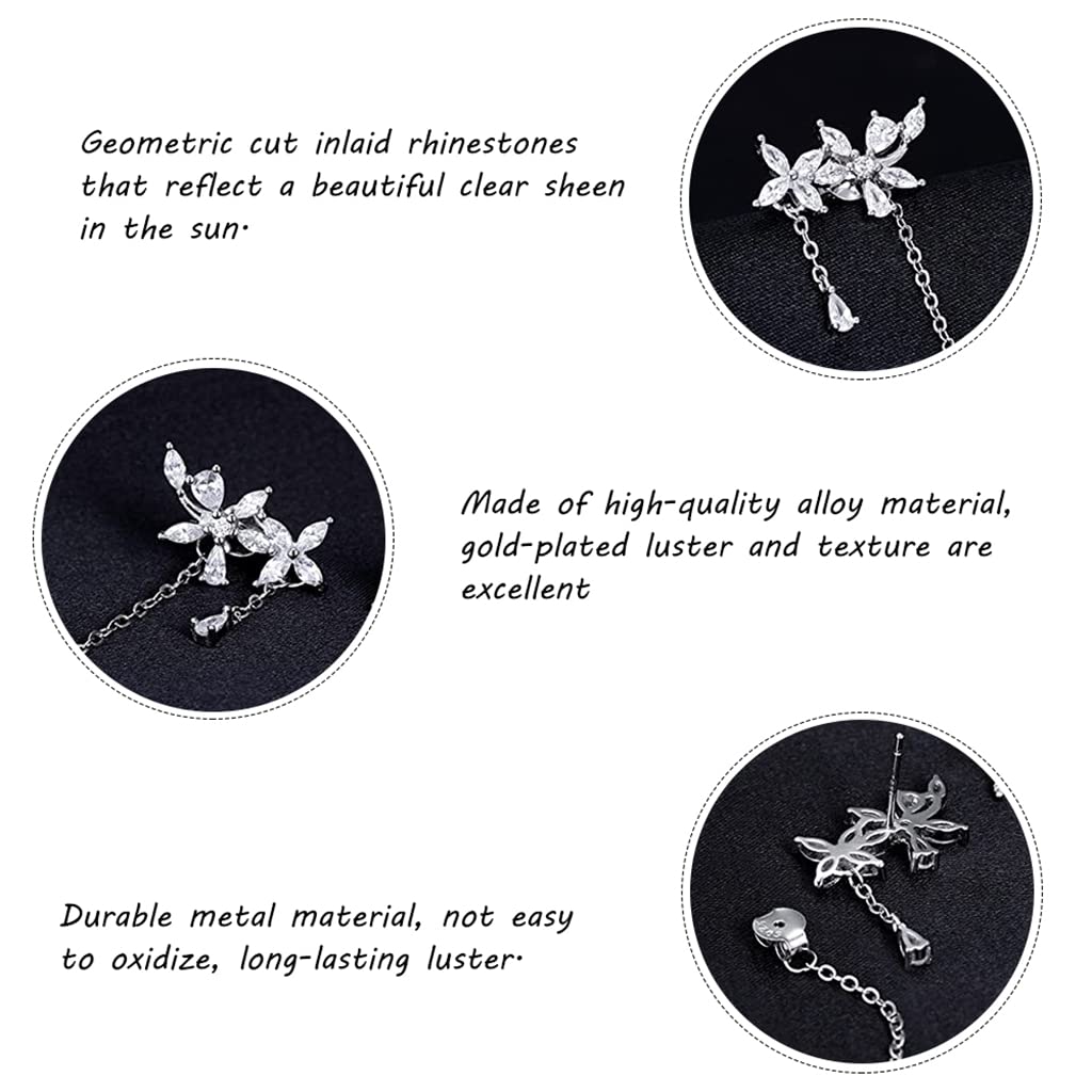 Zibuyu Earrings for Women featuring Flower Design with Tassel Chain and Rhinestones | 1 Pair