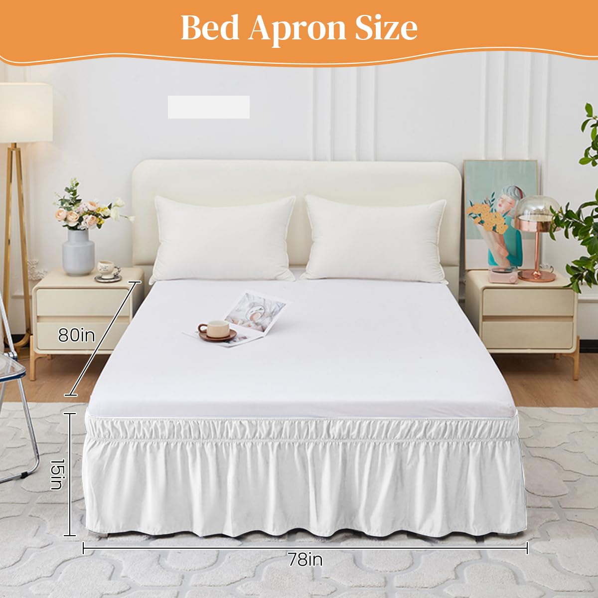 HASTHIP Bed Skirt for Double Bed 78x80 in with 15 in Drop Polyester Cotton Blend | White Pleated Dust Proof Design
