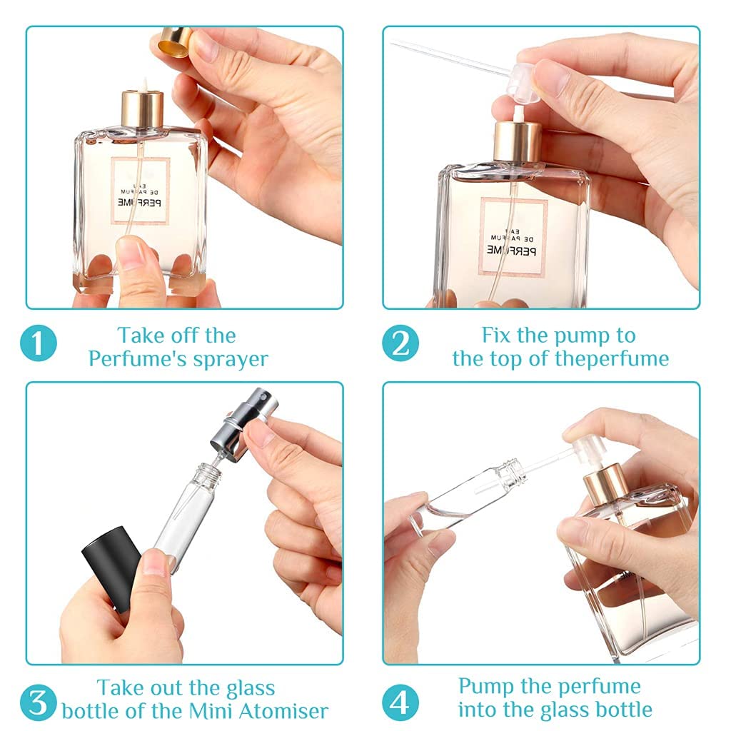 MAYCREATE Refillable Perfume Atomizer for Travel with Fine Spray Nozzle and Glass Bottle | 2PCS 5ml Black