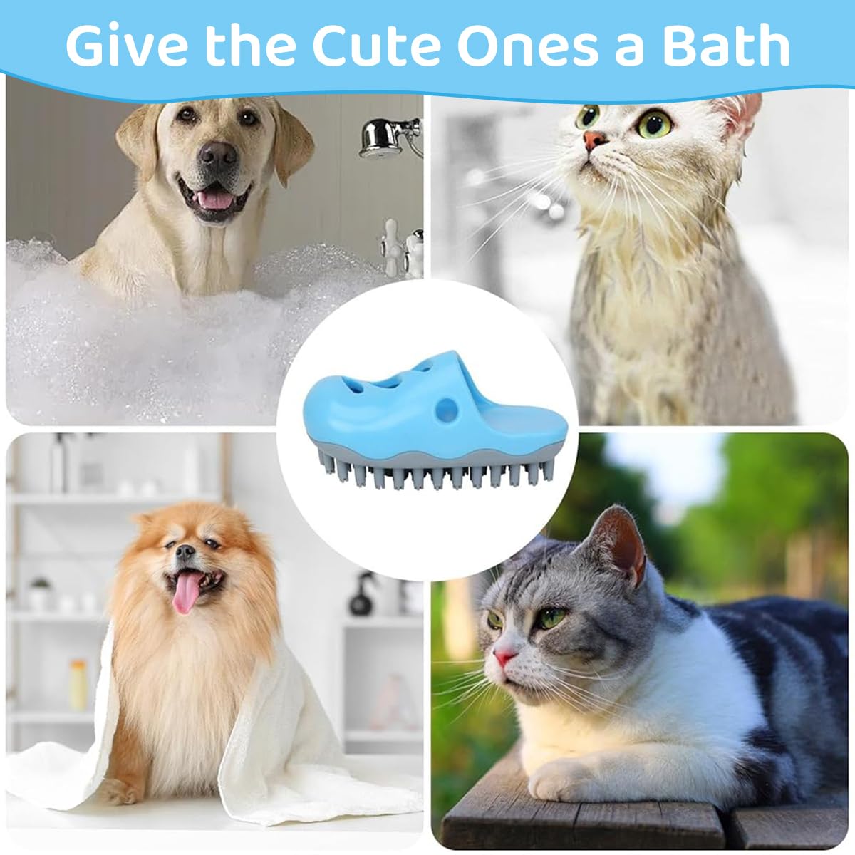 Qpets® Pet Bathing Brush Dog Bathing Brush Dog Massage Brush Pet Hair Brush Creative Slipper Dog Toy Dog Grooming Brush