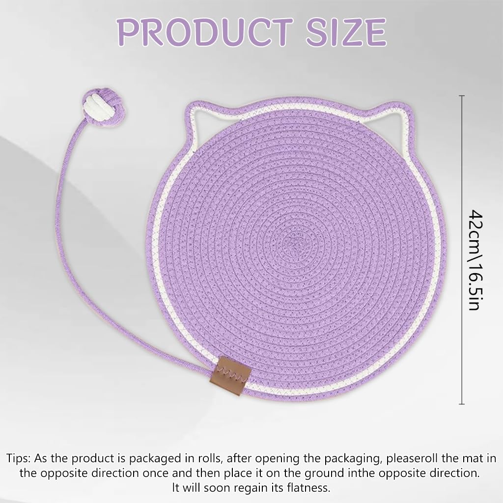 Qpets® Cat Scratcher Mat Cotton Rope Cat Toy Wall Hanging Cat Scratcher Mat 16.5 Inches Cat Ear Lovely Purple Cat Scratcher Mat