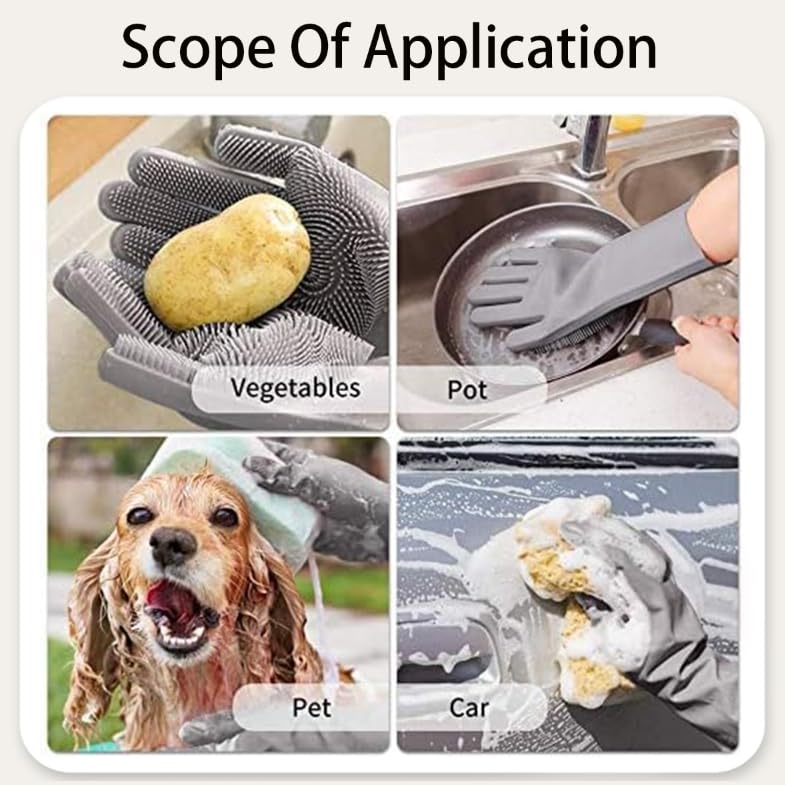 Zibuyu Rubber Hand Gloves for Kitchen Cleaning with Non Slip Grip and Soft Silicone Bristles