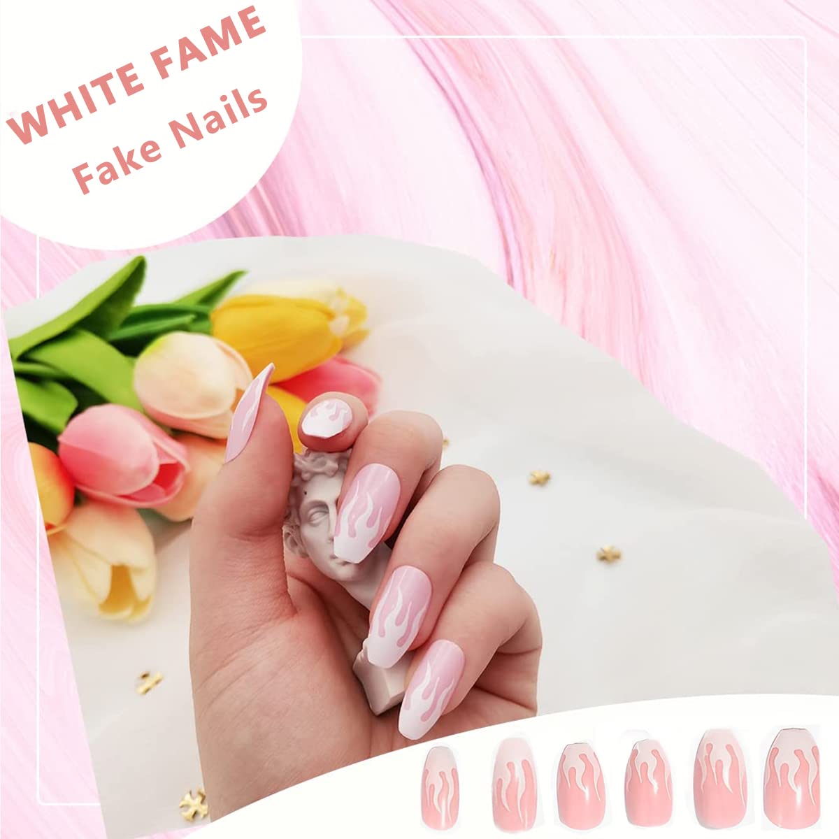 MAYCREATE® 24Pcs Press-On Gel Nails Pink Gradient Press on French Fake Nails Full Cover Press On False Nails with Double Sided Adhesive Tabs