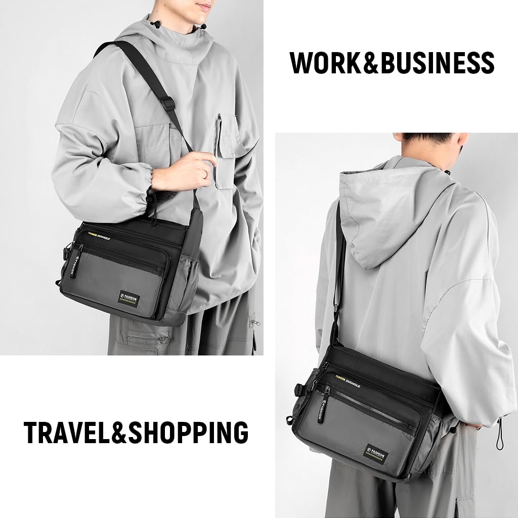 GUSTAVE Messenger Bag for Men 31x12x24cm with Dual Zipper Compartments and Waterproof Oxford Cloth | Travel and Work Crossbody
