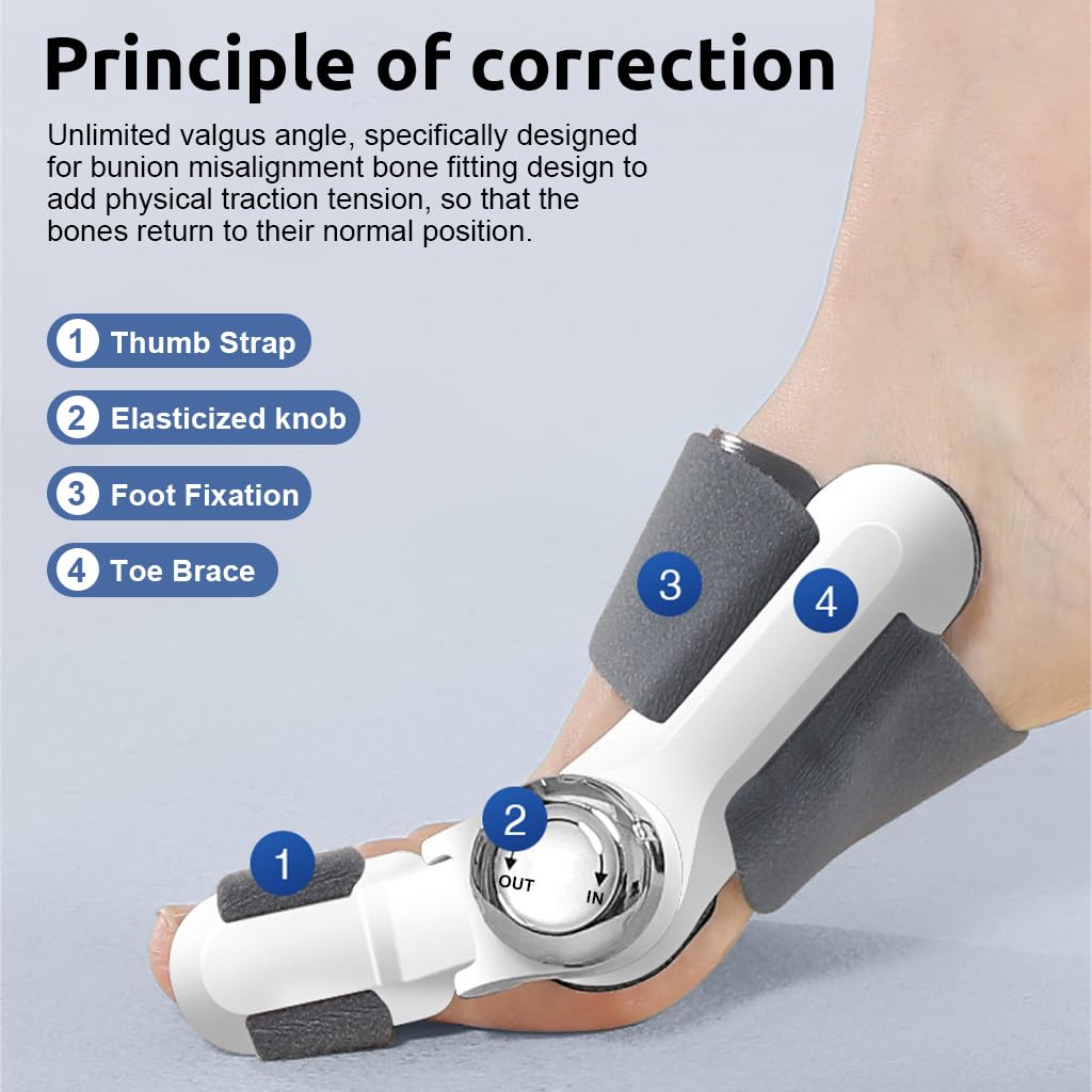 HANNEA Bunion Corrector for Pain Relief with 6 Adjustable Tension and Knob Alignment | Toe Splint for Women and Men
