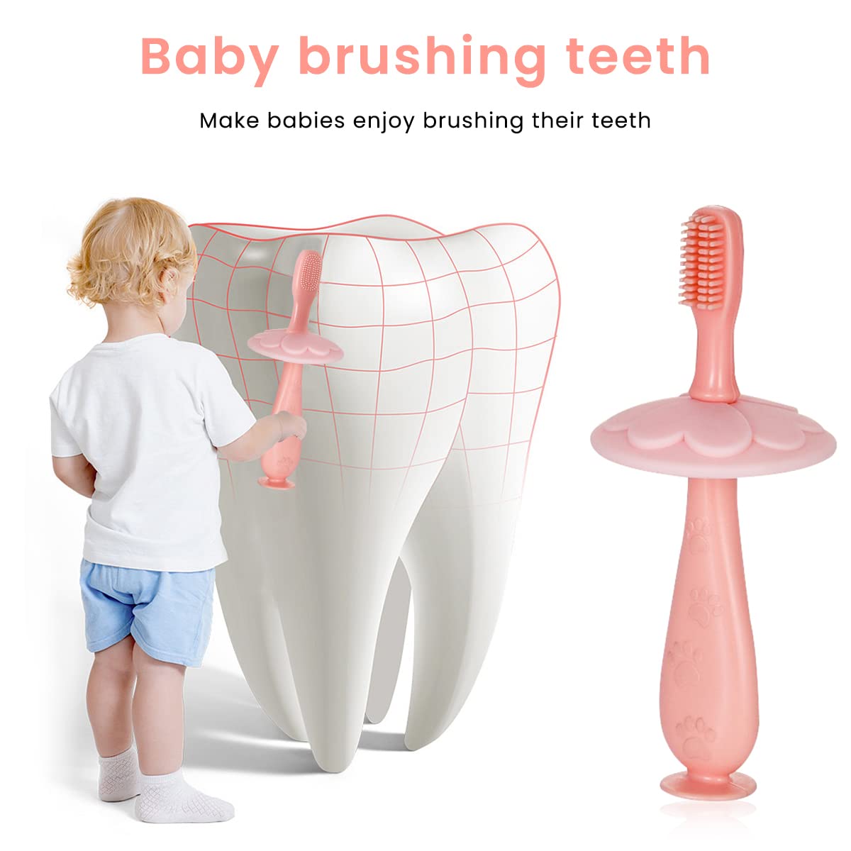 SNOWIE SOFT Baby Brush for 0–2 Years with 3 Switchable Heads and Anti Choking Shield | Soft Food Grade Silicone Toothbrush and Tongue Cleaner