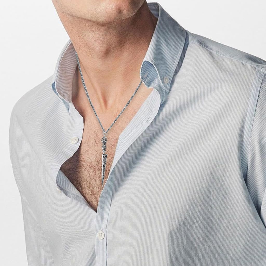 PROBEROS Necklace for Men featuring Vajra Dagger Pendant with Silver Chain | Gothic Gift