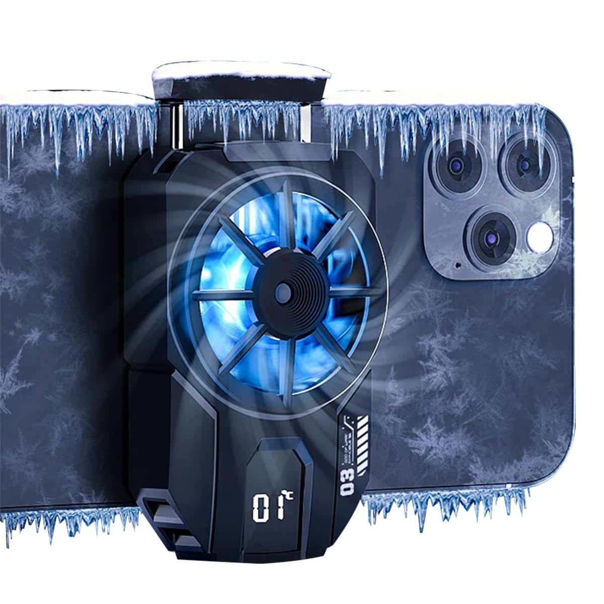 Phone Cooler Gaming Fan for iOS and Android 4.5 to 6.7 in with Turbo Semiconductor Cooling | Real Time Temperature Display