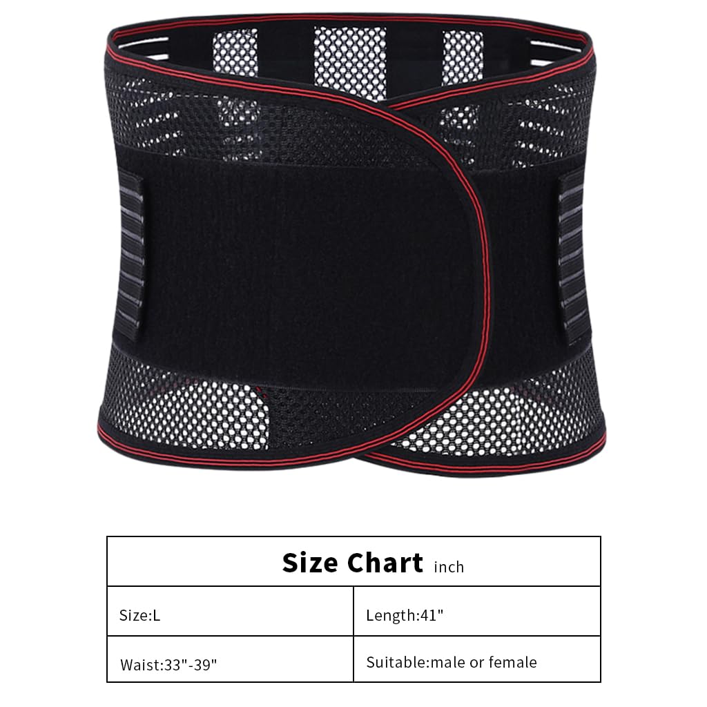 HANNEA Lumbar Support Belt for Pain Relief with 5 Stainless Steel Bars and Breathable Mesh | Adjustable 33–39 in Back Brace