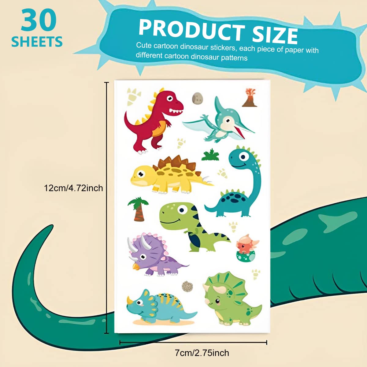 MAYCREATE 30 Sheet Cartoon Tattoo Sticker for Kids, Kids Waterproof Dinosaur Temporary Tattoos for Birthday Parties, Group Activities, Cute Cartoon Dinosaur Tattoo Sticker Tattoo