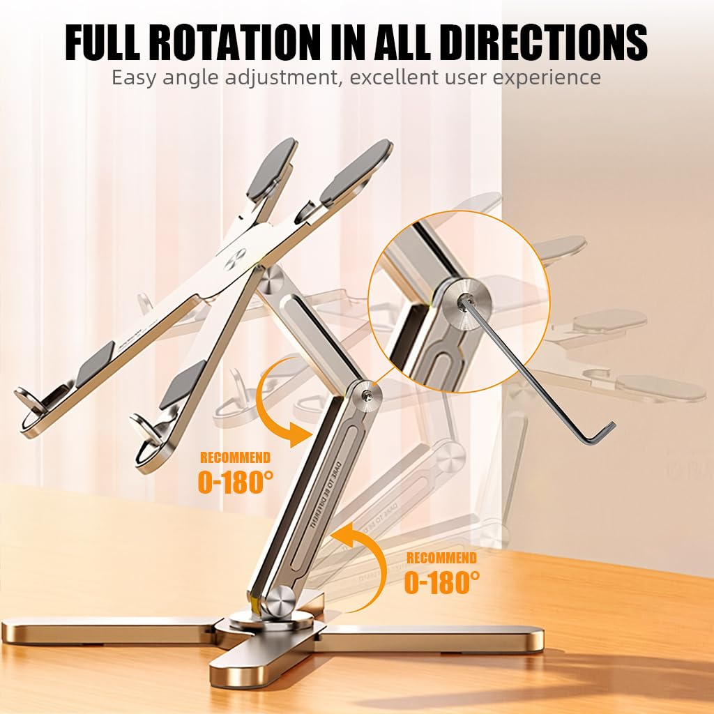 ZORBES Adjustable Laptop Stand for Desk with 360 Rotating Base and X-Shaped Metal Riser | Fits 8–16 in Laptops