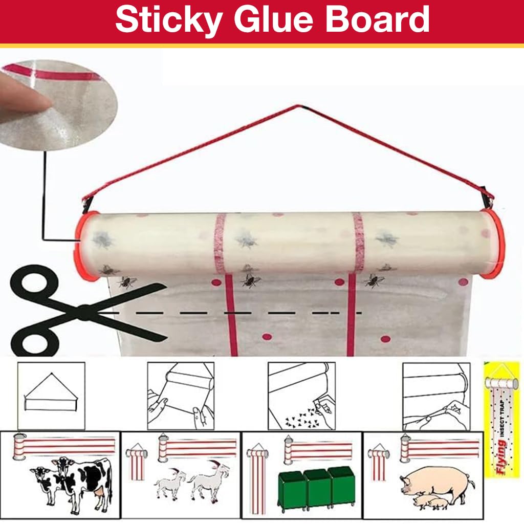 Supvox Fly Trap Kit for Garden and Indoor Use with 4m Sticky Roll | Non-Toxic Hangable Design