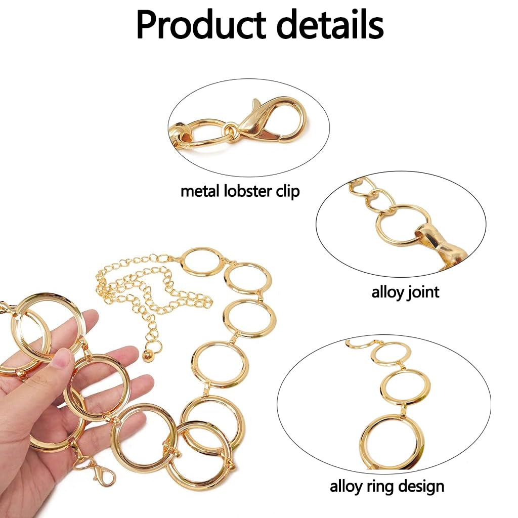 ZIBUYU Fashion Metal Waist Chain for Dresses and Jeans with Adjustable Ring 115cm Gold