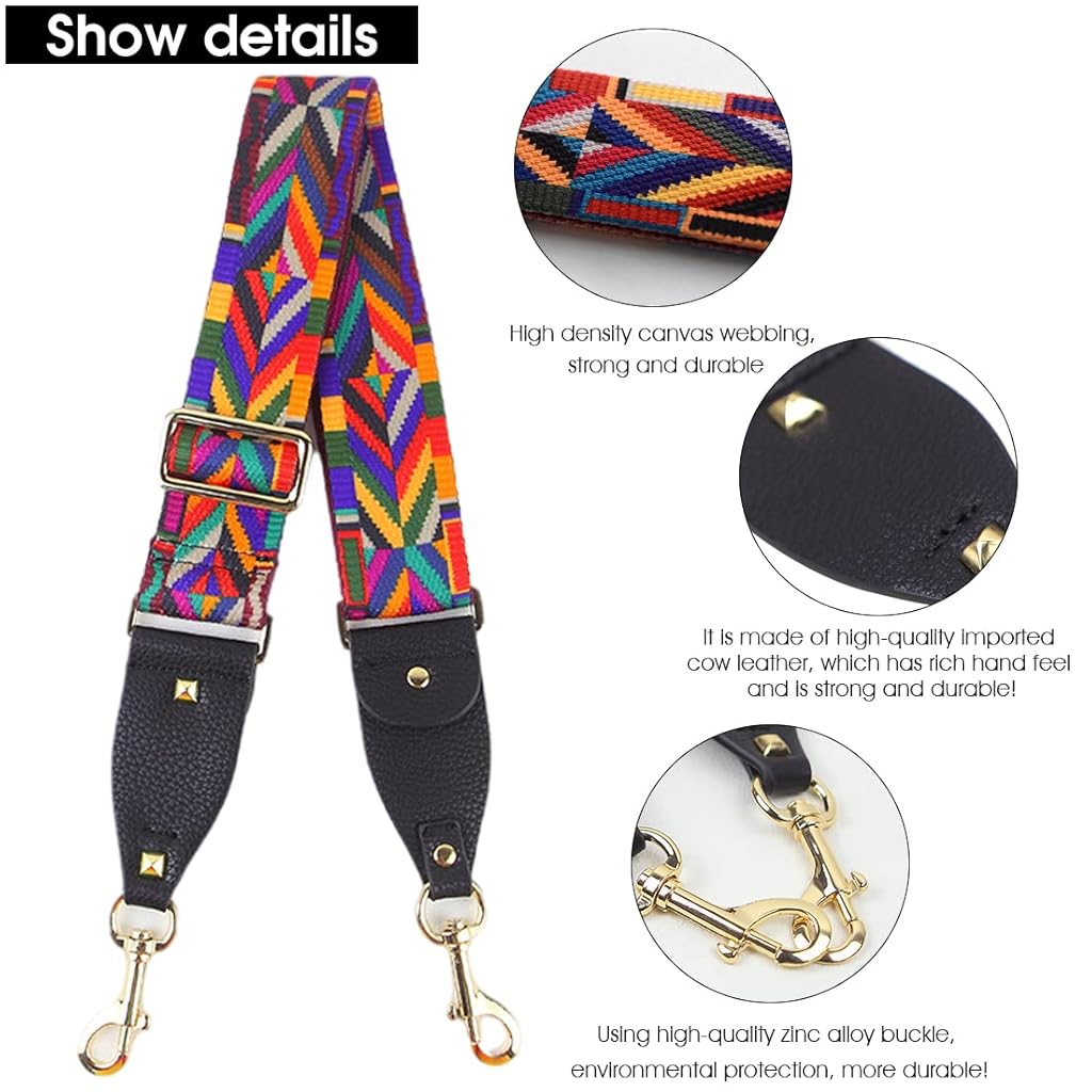 GUSTAVE Canvas Crossbody Strap for Handbag and Travel Bag with 30–53 in Adjustable Length | Gold-Tone Clip Attachments and Geometric Pattern