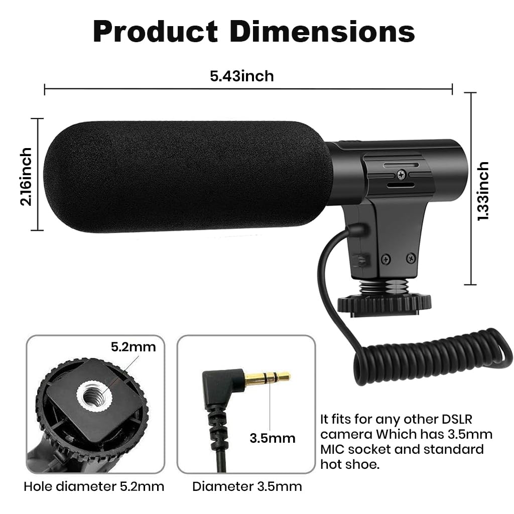 ZORBES® Camera Microphone Supercardioid Directional Camera-mount Shotgun Microphone Video Microphone Battery Operated Shotgun Microphone Universal Compatible with Standard Microphone Mount & Hot Shoe