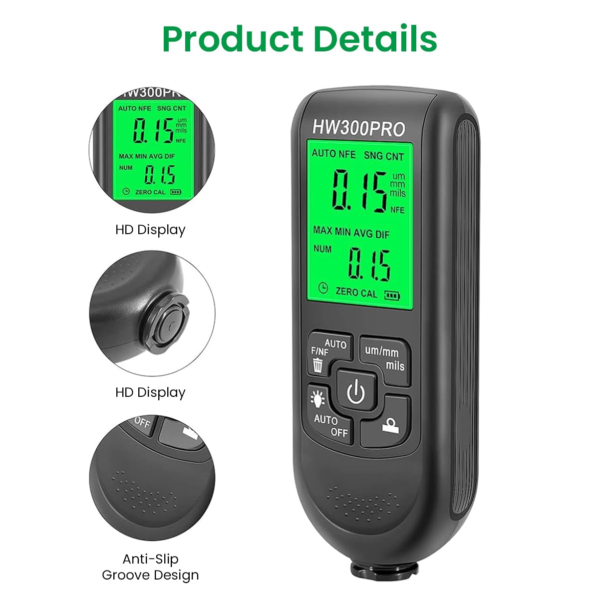 Serplex® Automotive Paint Meter Car Paint Thickness Gauge for Fe & NFe Coating High Precision Automotive Coating Thickness Meter Gauge 0~2000um Range, Auto Calibration, LCD Backlight, Battery Operated