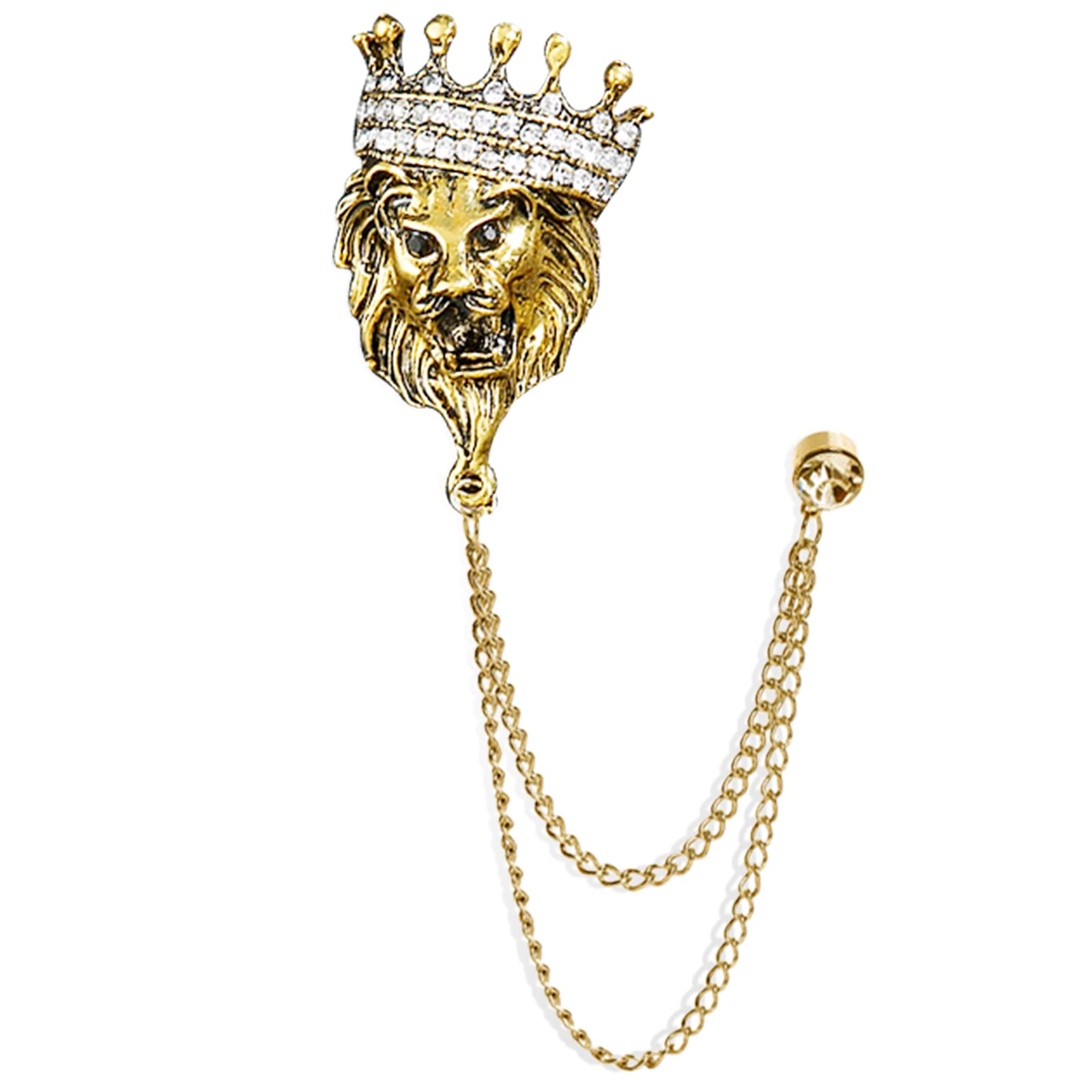 SANNIDHI® Men's Vintage Brooch Golden Alloy Crown Lion Tassel Pin Brooch Rhinestone Embellished Brooch Gift for Men