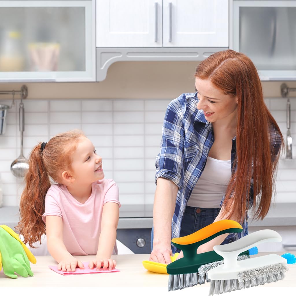 ZIBUYU Tiles Cleaning Brush for Bathroom and Kitchen featuring 4 in 1 Design with Silicone Scraper