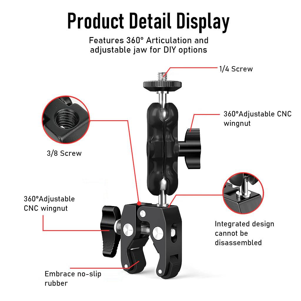 ZORBES Camera Clamp Mount for Action Cameras and Nikon DSLR featuring 360° Rotation | Universal 1/4
