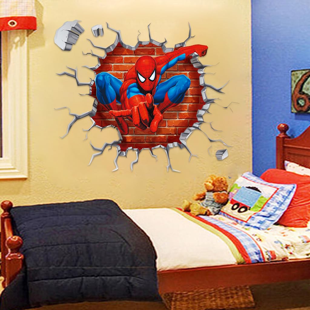 HASTHIP 3D Wall Paper Sticker featuring Spiderman Design for Kids Room | 19.6 x 19.6 in PVC