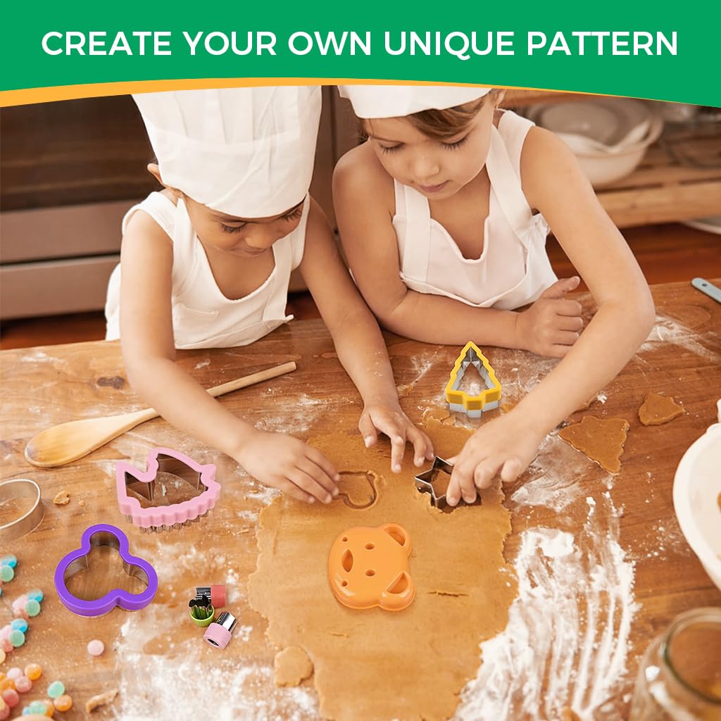 HASTHIP Cookie Cutter Shapes Set for DIY Baking with One Push Demold Tool | 32 Pcs Stainless Steel for Kids