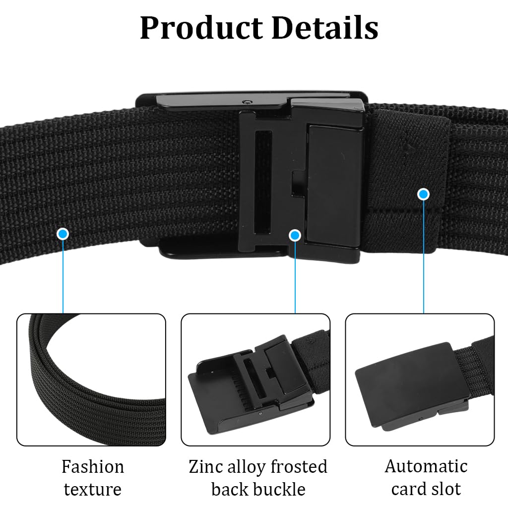GUSTAVE Auto Lock Belt for Men with Quick Release Metal Buckle and 120 cm Adjustable Fit | Nylon Ratchet Style for Casual and Formal Wear