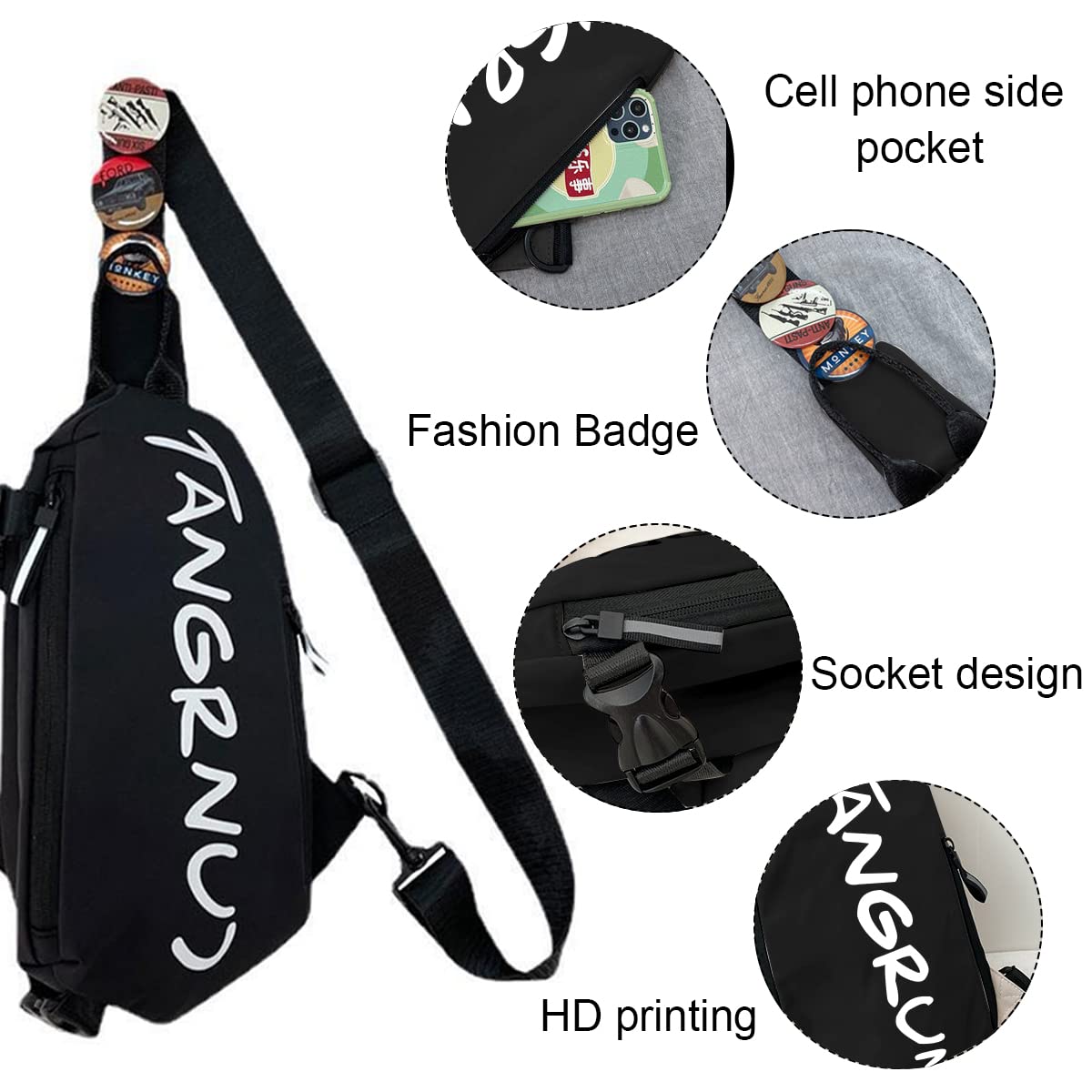 GUSTAVE Crossbody Bag for Men Women with 3Pcs Badges, Waterproof Sling Bag Large Shoulder Bag with Adjustable Strap for Commuting Travel Outdoor Activities Cycling