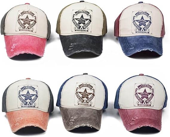 ZIBUYU® Sun Cap Hat for Men Vintage Shredded Hat Fashion Pentagram Printed Baseball Cap Adjustable Size Outdoor Sun Hat Base Bap Sport Casual Cap