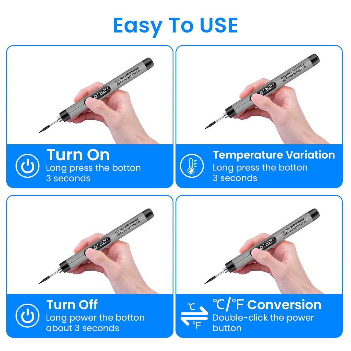 Serplex® LCD Soldering Iron Tool Kit with Carry Case Rechargebale 1000mAh Cordless Soldering Iron Pen Adjustable Temperature Handheld Soldering Iron Kit for Electronics Repairing, DIY Assemble