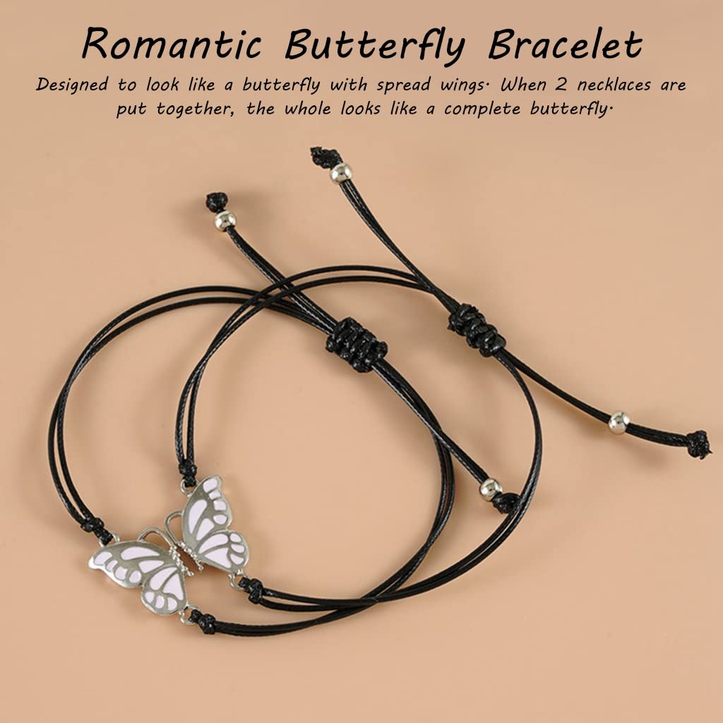 ZIBUYU Friendship Bracelets for Lovers Friends Girls Boys Romantic Magnetic Butterfly Design Bracelets for Girlfriend and Boyfriend Friendship Bracelet - 1 Pair