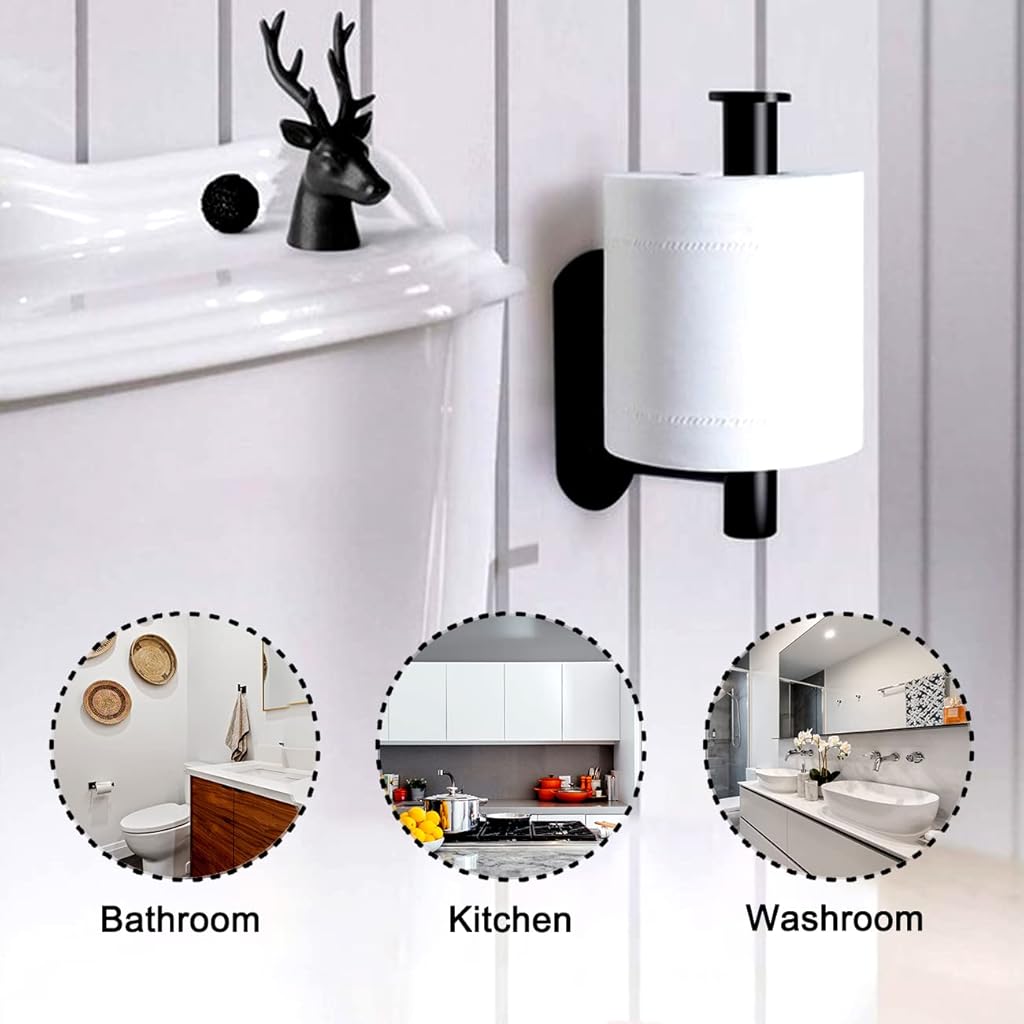 HASTHIP® Tissue Paper Holder Self-Adhesive Premium Thicken SUS304 Stainless Steel Rustproof Toilet Roll no Drilling for Bathroom Kitchen Washroom 1 Pack Matte Black 2PCS