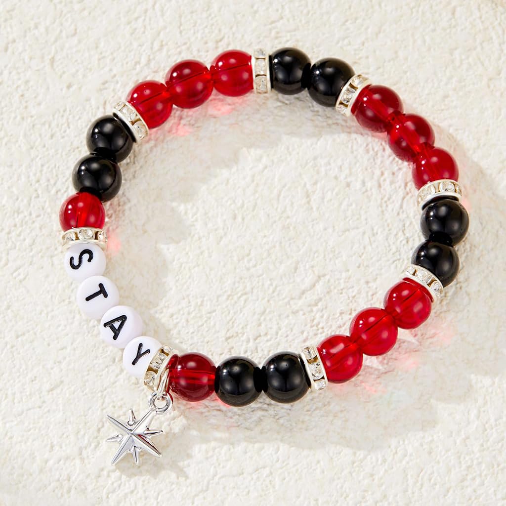 SANNIDHI Bracelet for Stray Kids Fans with Star Charm and Red Black Beads | Gift for Girls