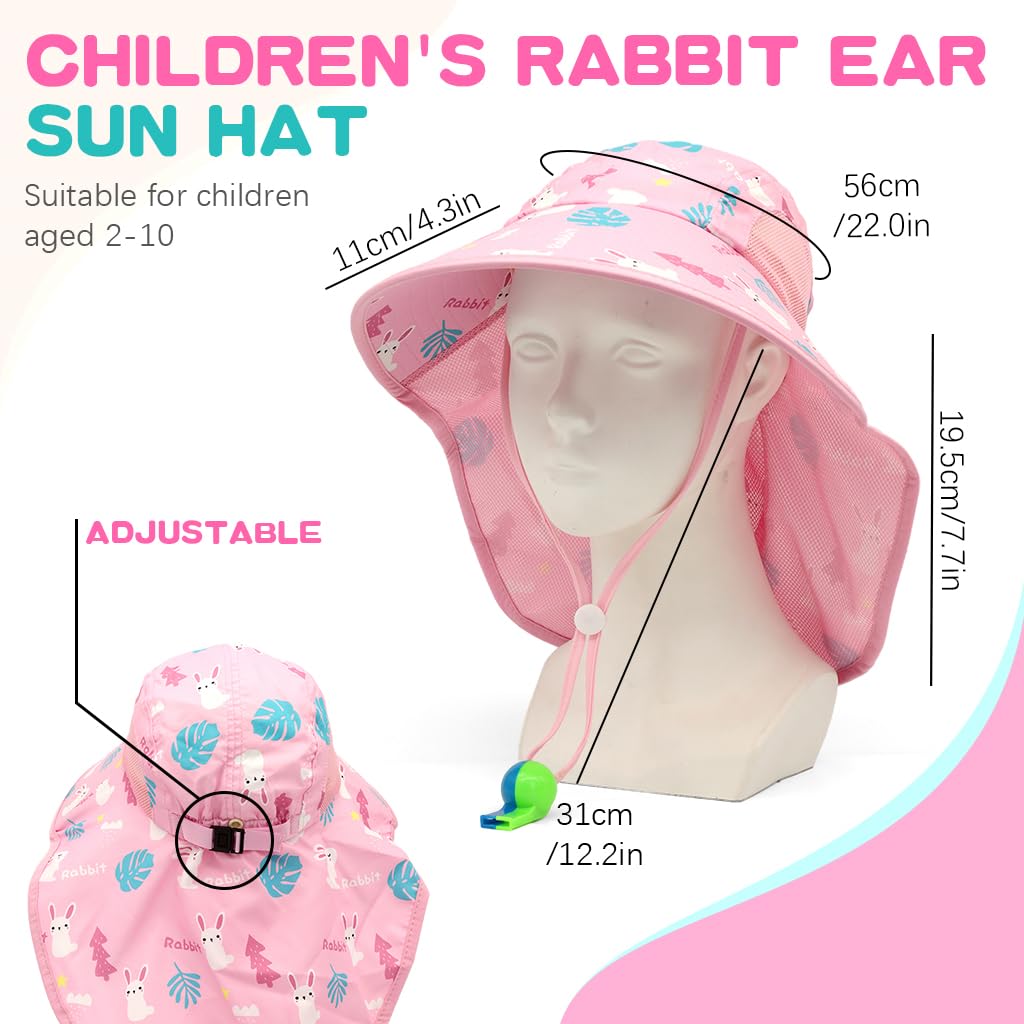 SNOWIE SOFT Wide Brim Sun Hat for Kids Girls with UPF 50+ Neck Flap and Whistle | Adjustable Chin Strap for 46–56 cm Head Size