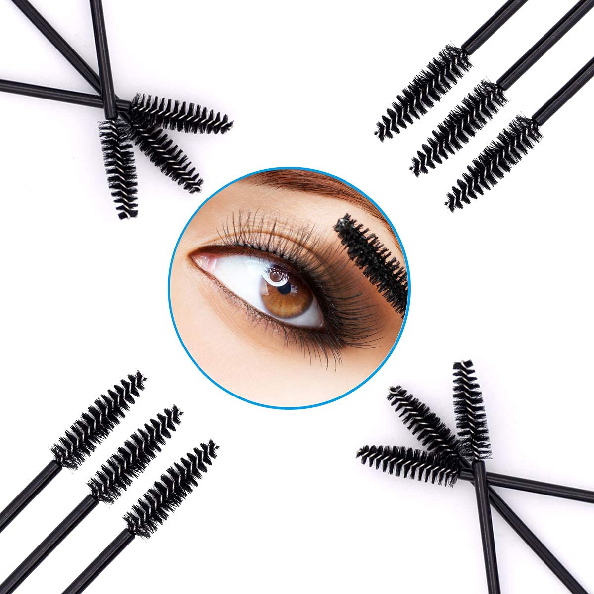 MAYCREATE  50 Pcs Eyelash Brush Mascara Wands Black Eyelash Brushes for Eyelash Extension Eyebrow Applicator Cosmetic Makeup Brush Tool Kits