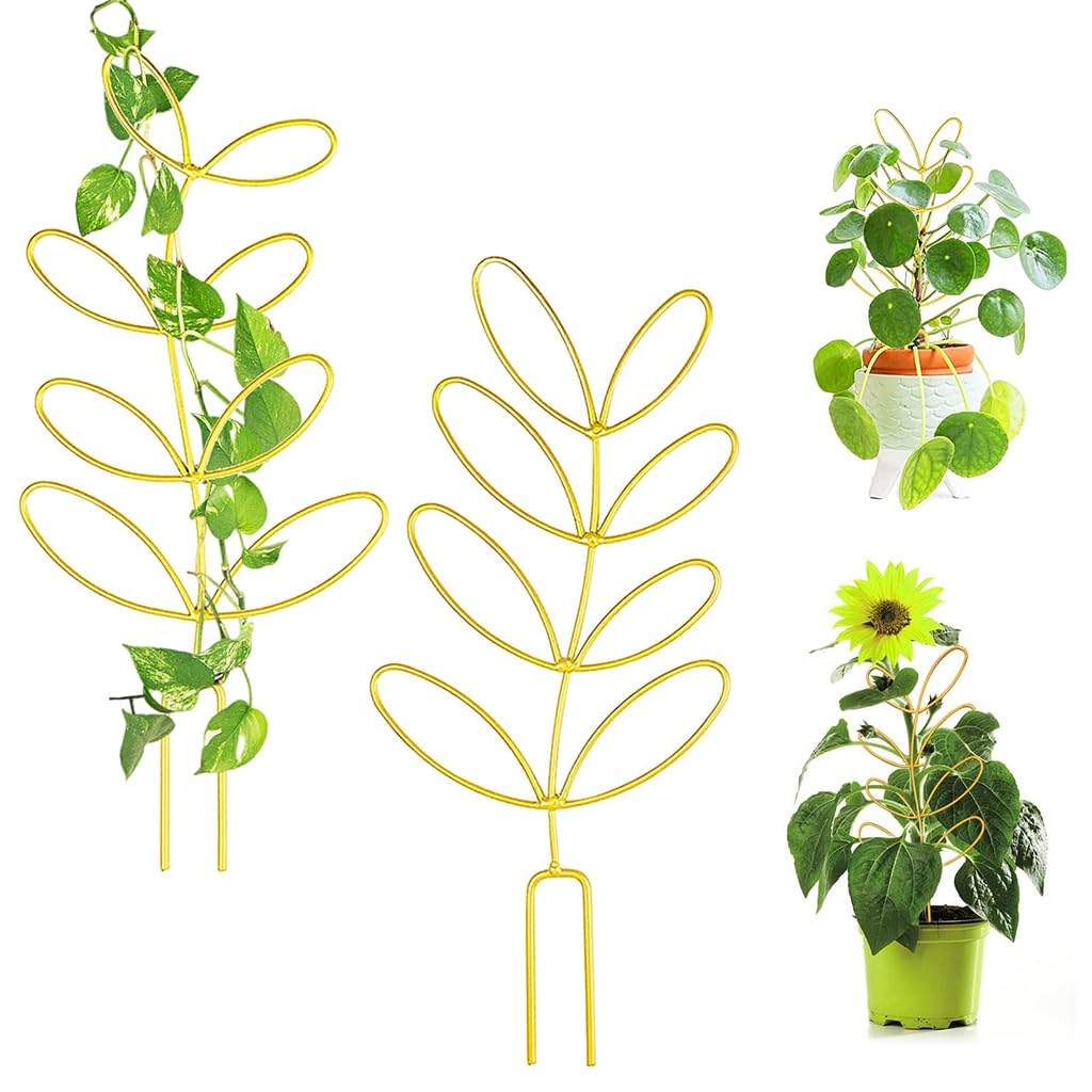HASTHIP Garden Trellis for Climbing Plants featuring Leaf Design 30cm Metal Support | 2 Pack