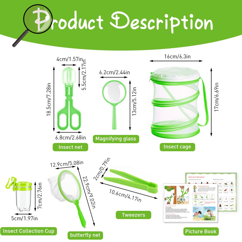 HASTHIP Bug Catching Tool Set for Kids with Magnifying Glass and Mesh Cage 6 Pcs | Outdoor Exploration Toy
