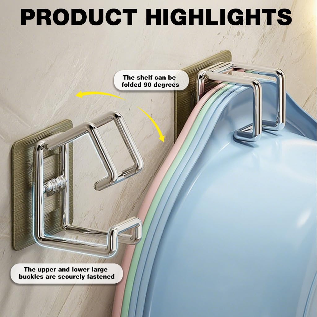 HASTHIP Washbasin Hooks for Wall with Stackable Holding System 2PCS Stainless Steel | Self Adhesive Bathroom and Kitchen Storage