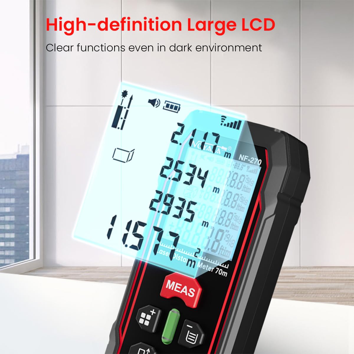 Serplex Laser Measuring Device for Construction featuring Dual Bubble Level Design ±1.5mm | 229ft LCD Backlit Distance Meter