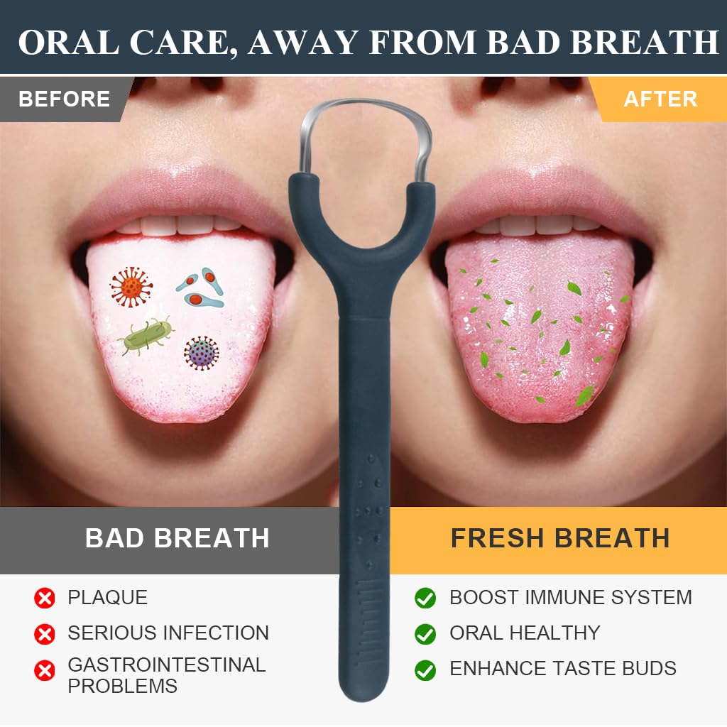 HANNEA Tongue Cleaner for Adults and Kids with Anti Slip Handle | 3PCS Stainless Steel Scraper