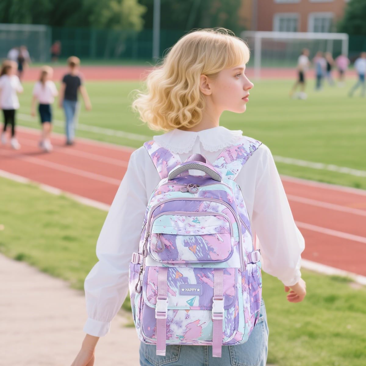 PALAY School Backpack with 13.3 in Laptop Compartment and Trolley Strap | Waterproof Oxford Bag for Girls