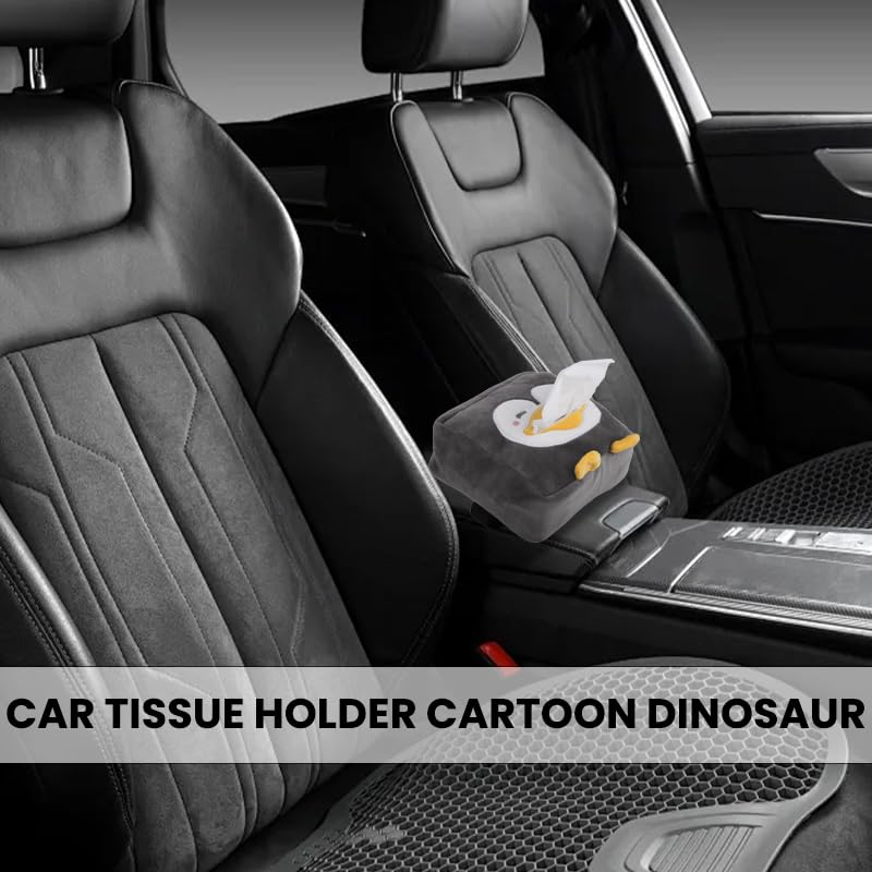 ZIBUYU Car Tissue Paper Holder for Cars with Elastic Buckle and Back Zipper | Grey Cartoon Penguin Box