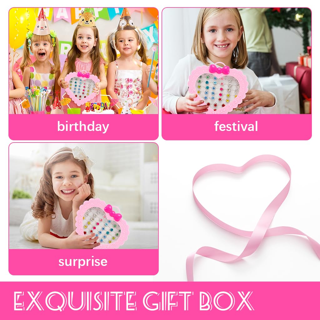 SANNIDHI Gem Rhinestone Rings Set for Girls with 36pcs Adjustable Open Rings | Colorful Acrylic Jewelry Gift Box for Pretend Play