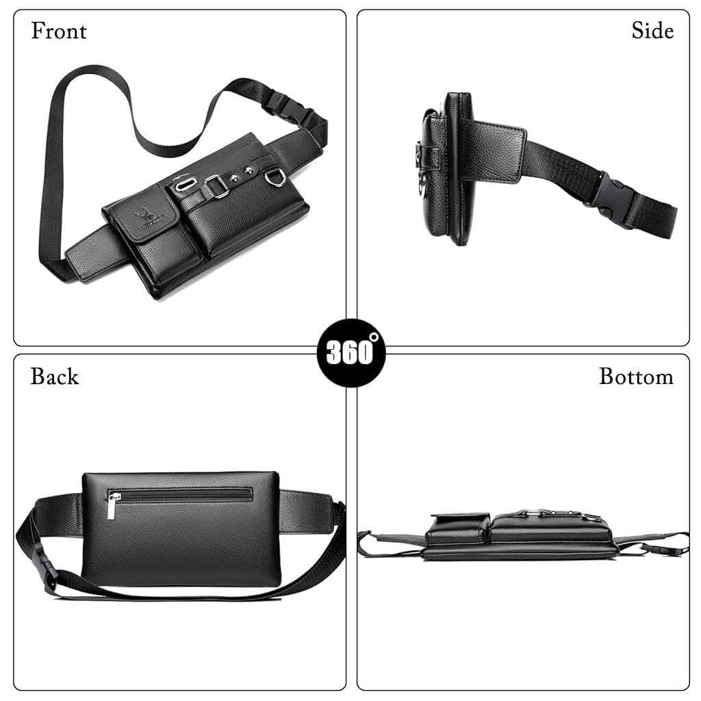 ZIBUYU Men Phone Bag Chest Bag Waist Bag Fashion PU Leather Phone Bag Shoulder Bag Card Bag Adjustable Shoulder Strap with Quick Release Buckle Fashion Chest Bag for Phone, Wallet, Keys, Card