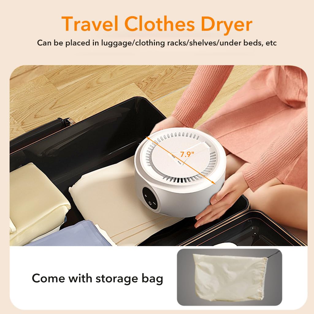 Supvox® Portable Clothes Dryer Upgraded Mini Dryer 600W Smart Timer Travel Clothes Dryer for Apartment Traveling with Foldable Dryer Bag for Underwear, Delicate Garments,Baby Clothes