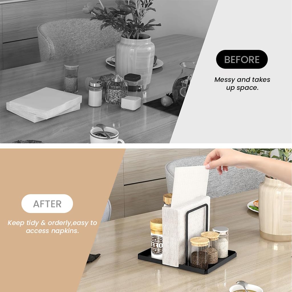 ZIBUYU Metal Napkin Holder for Table with Dual Storage Shelf featuring Carbon Steel Frame | Modern Organizer for Dining and Picnic Use