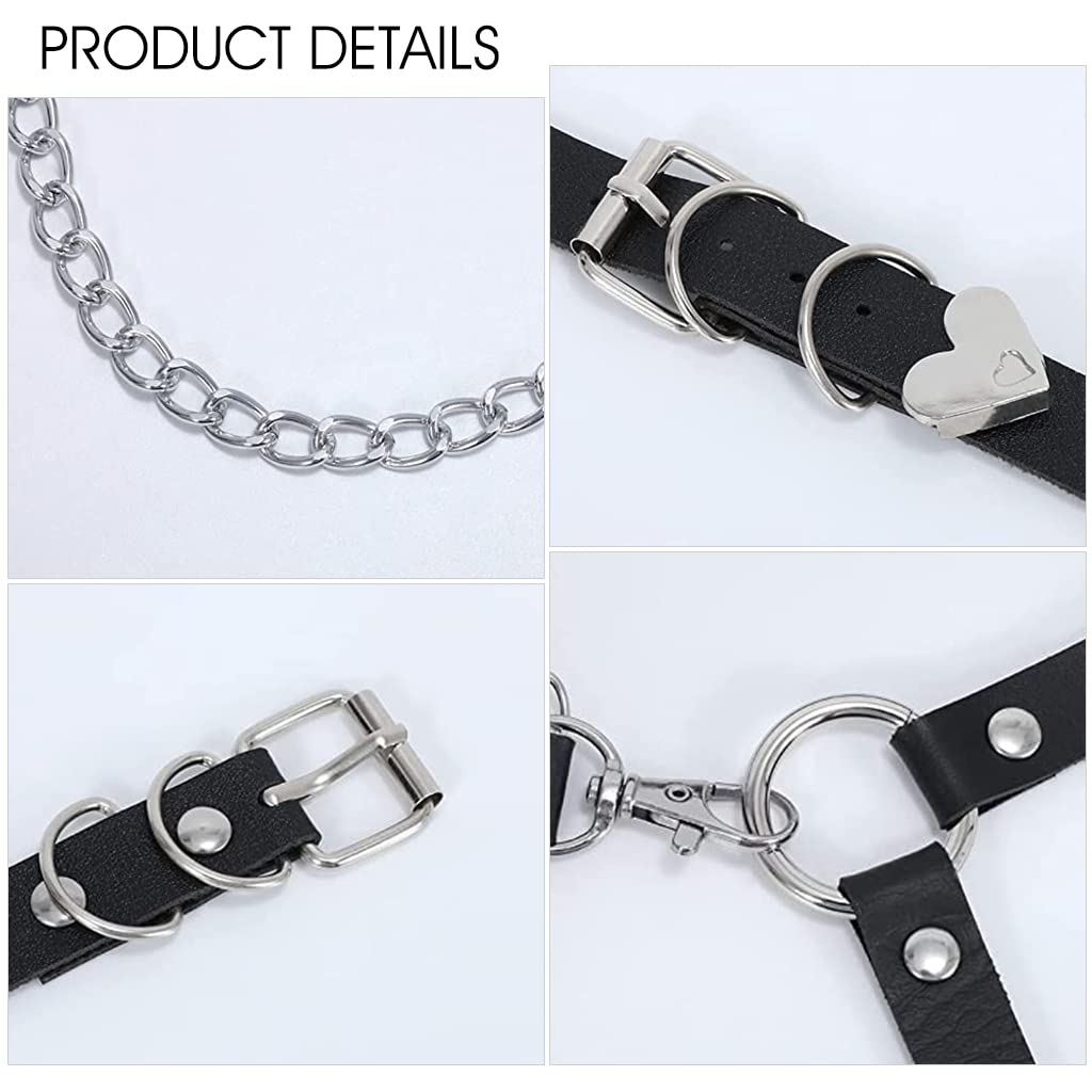 PALAY Punk Waist Chain Belt for Women featuring Metal Rings and Heart Pendant | 110cm Black Faux Leather