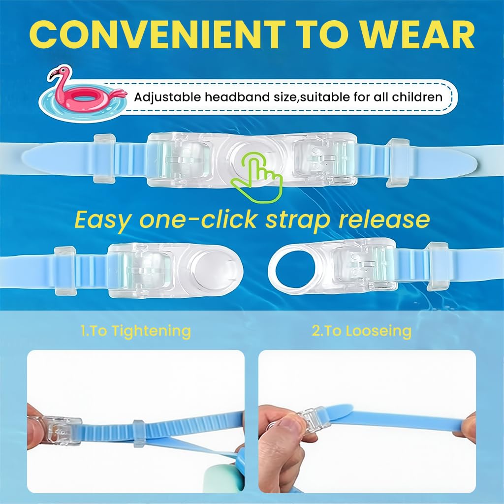 Zibuyu Swimming Goggles for Kids 6-14 with Anti-Fog UV Protection and 3D Silicone Frame | Wide View Blue Yellow