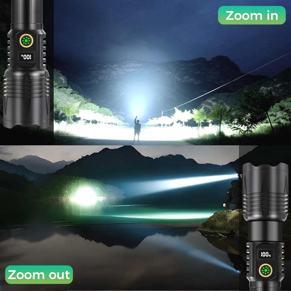 ELEPHANTBOAT LED Flashlight for Camping and Emergencies with 2000 Lumens Zoomable Beam | USB Rechargeable 5000mAh Power Bank