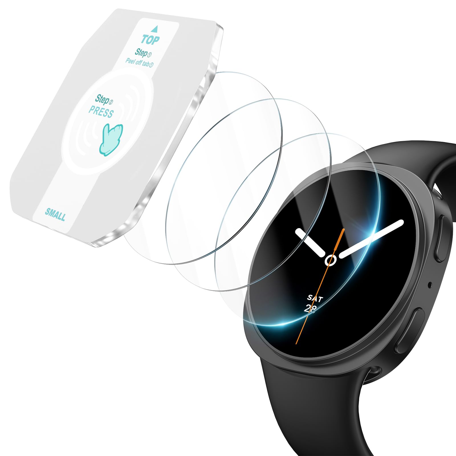 ZORBES® Compatible with Samsung Galaxy Watch 8, 44mm Smartwatch Protective Case & 3Pcs HD Tempered Glass Screen Protectors, Bubble Free Anti-Glare Screen Protectors, Scratchproof PC Protective Frame